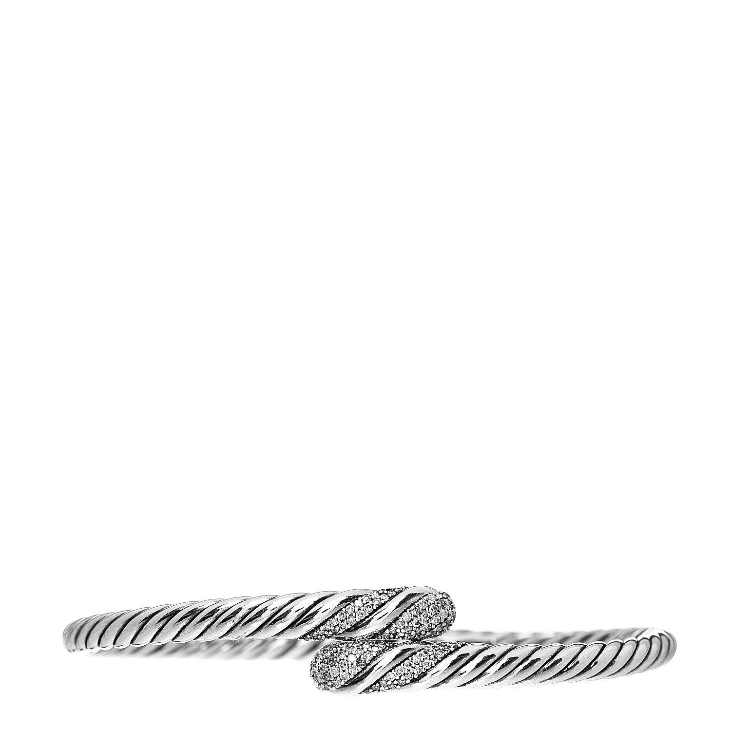 David Yurman Sterling Silver Diamond 12mm Willow Open Single Row Bracelet 1 of 4