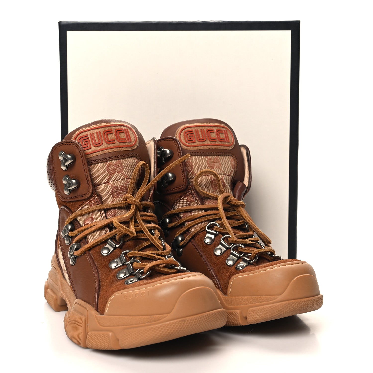 Gucci X SEGA Suede Calfskin GG Monogram Womens Flashtrek High-Top Sneakers 36 New Cuir Beige Ruggine 10 of 10