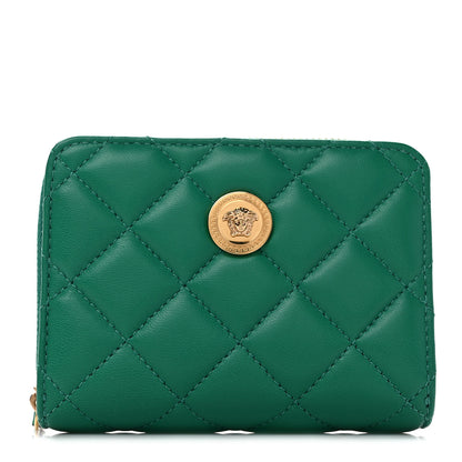 Versace Nappa Quilted Medusa Compact Zip Around Wallet Green 1 of 8