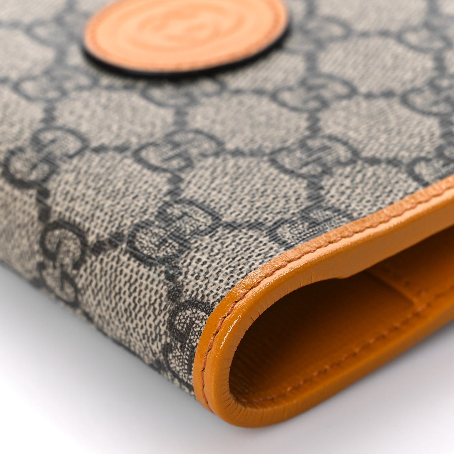 GG Supreme Monogram Textured Calfskin Retro Interlocking G Passport Case Beige Yellow