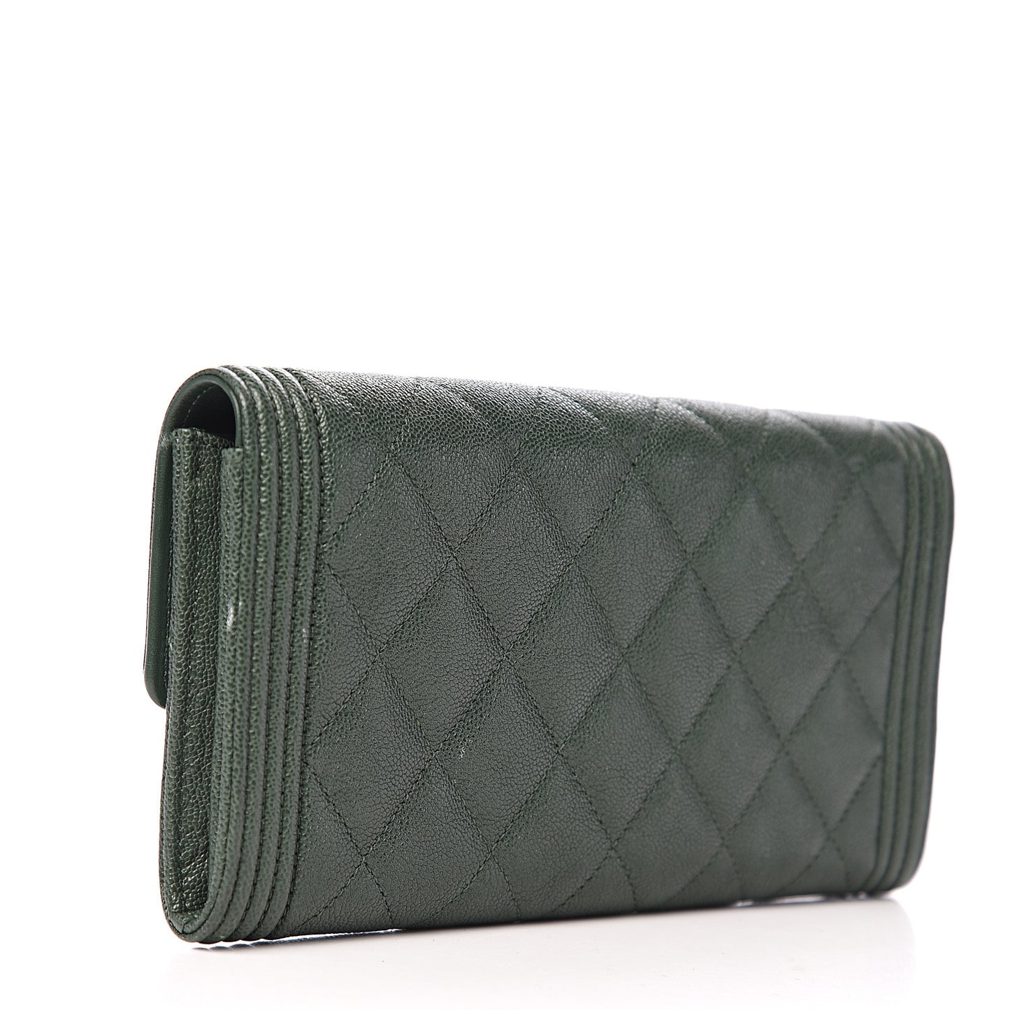 Caviar Quilted Large Boy Gusset Flap Wallet Green
