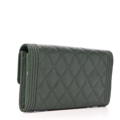 Chanel Caviar Quilted Large Boy Gusset Flap Wallet Green 2 of 11