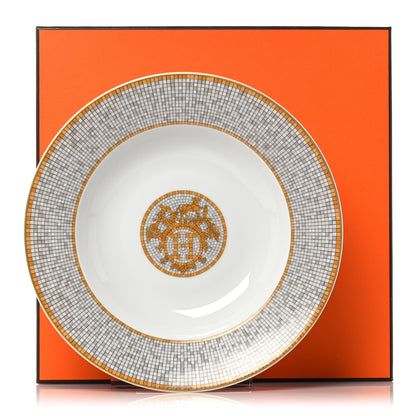 Hermes Porcelain Mosaique Au 24 Round Deep Platter Gold 9 of 9