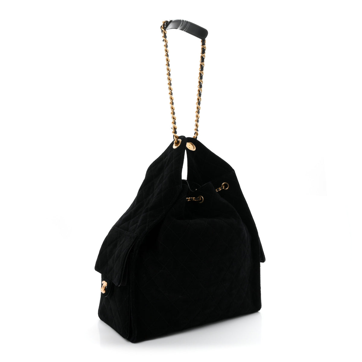 Suede Quilted Medium Chanel 25 Handbag Black