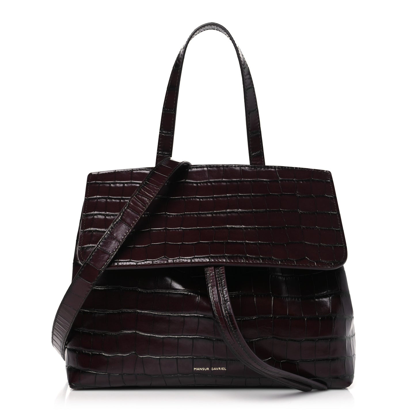 Calfskin Crocodile Embossed Lady Bag Burgundy