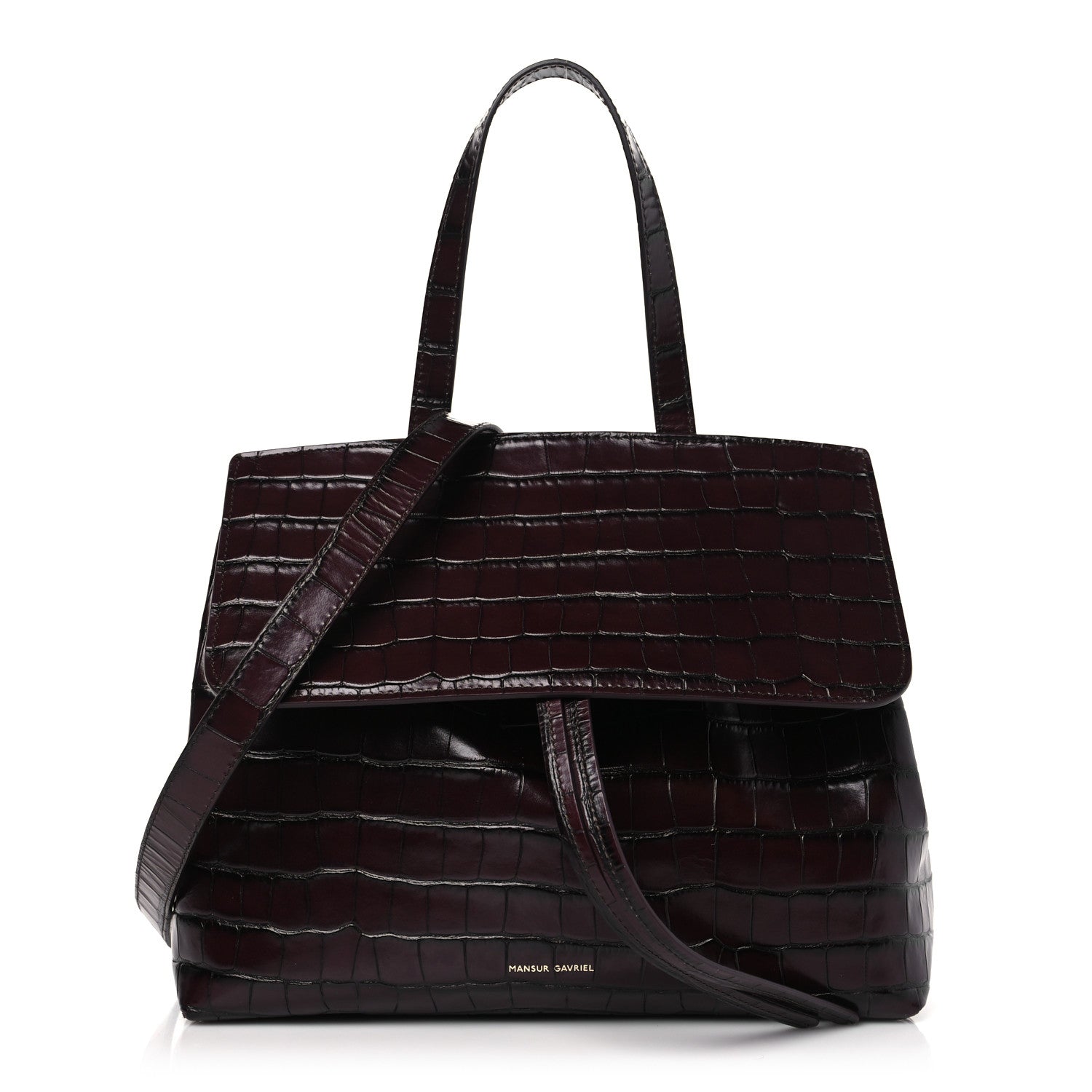 Mansur Gavriel Calfskin Crocodile Embossed Lady Bag Burgundy 1 of 8