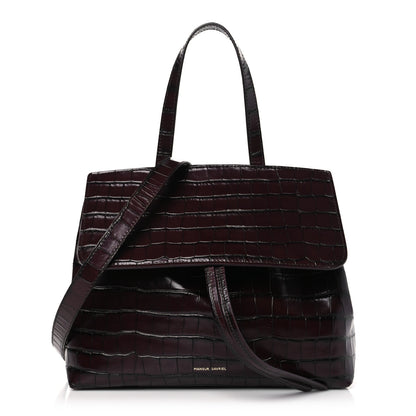 Mansur Gavriel Calfskin Crocodile Embossed Lady Bag Burgundy 1 of 8