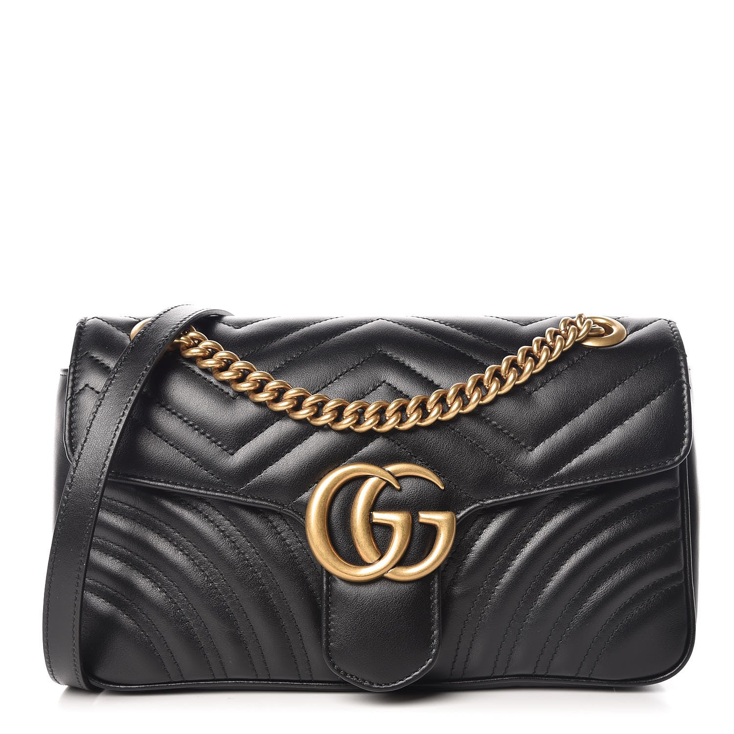 Gucci Calfskin Matelasse Small GG Marmont Shoulder Bag Black 1 of 9