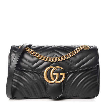 Gucci Calfskin Matelasse Small GG Marmont Shoulder Bag Black 1 of 9