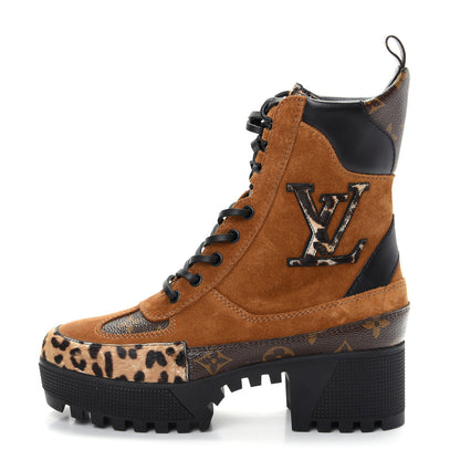Louis Vuitton Suede Calfskin Monogram Laureate Platform Desert Boots 36 Cognac 1 of 11