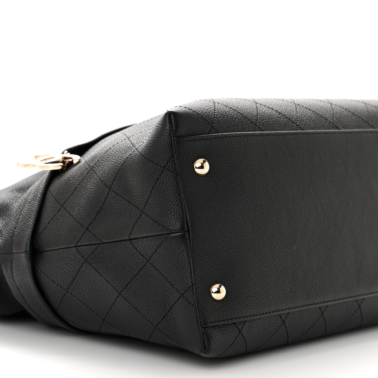 Crumpled Grained Calfskin Zip and Carry Shopping Tote Black