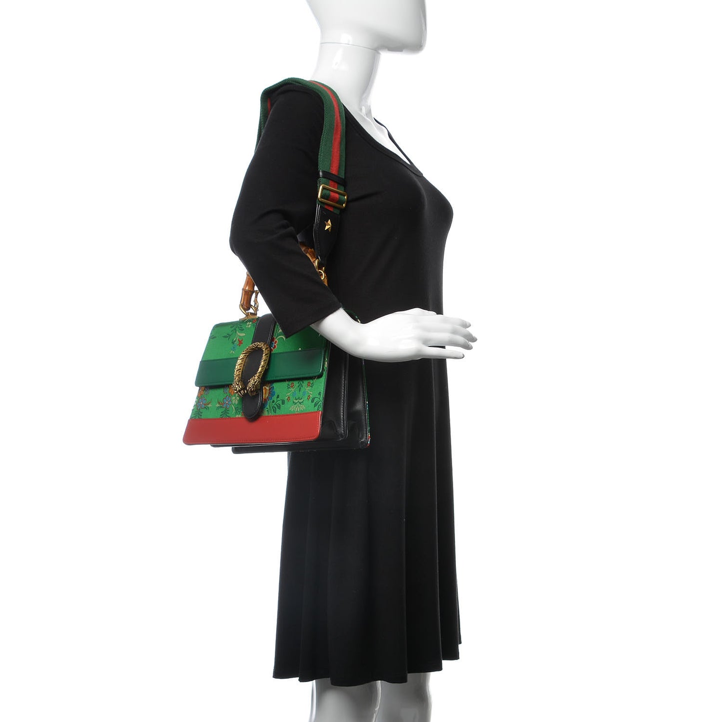 Jacquard Bamboo Web Floral Medium Dionysus Top Handle Bag Green Red