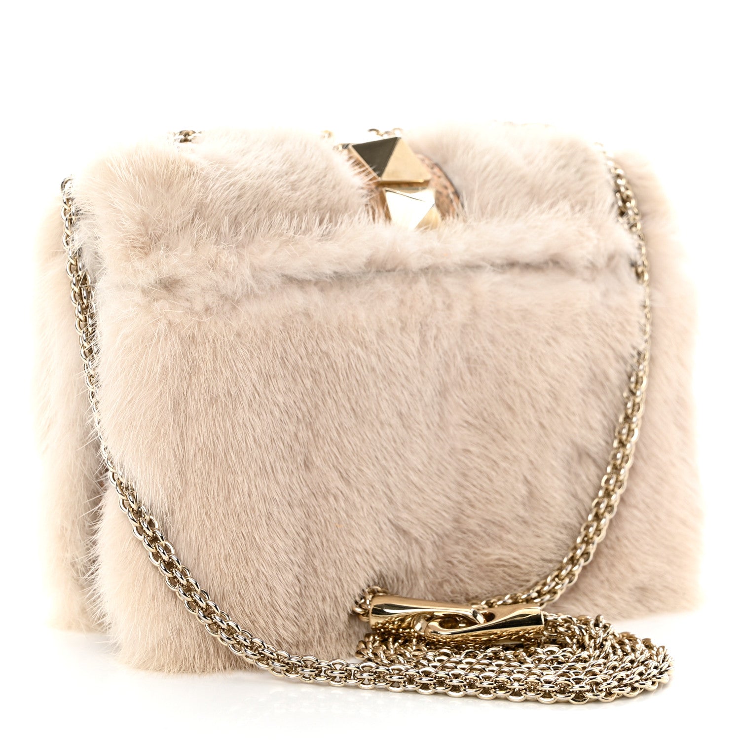 Valentino Garavani Mink Fur Snakesin Small Glam Lock Rockstud Flap Grey 2 of 13