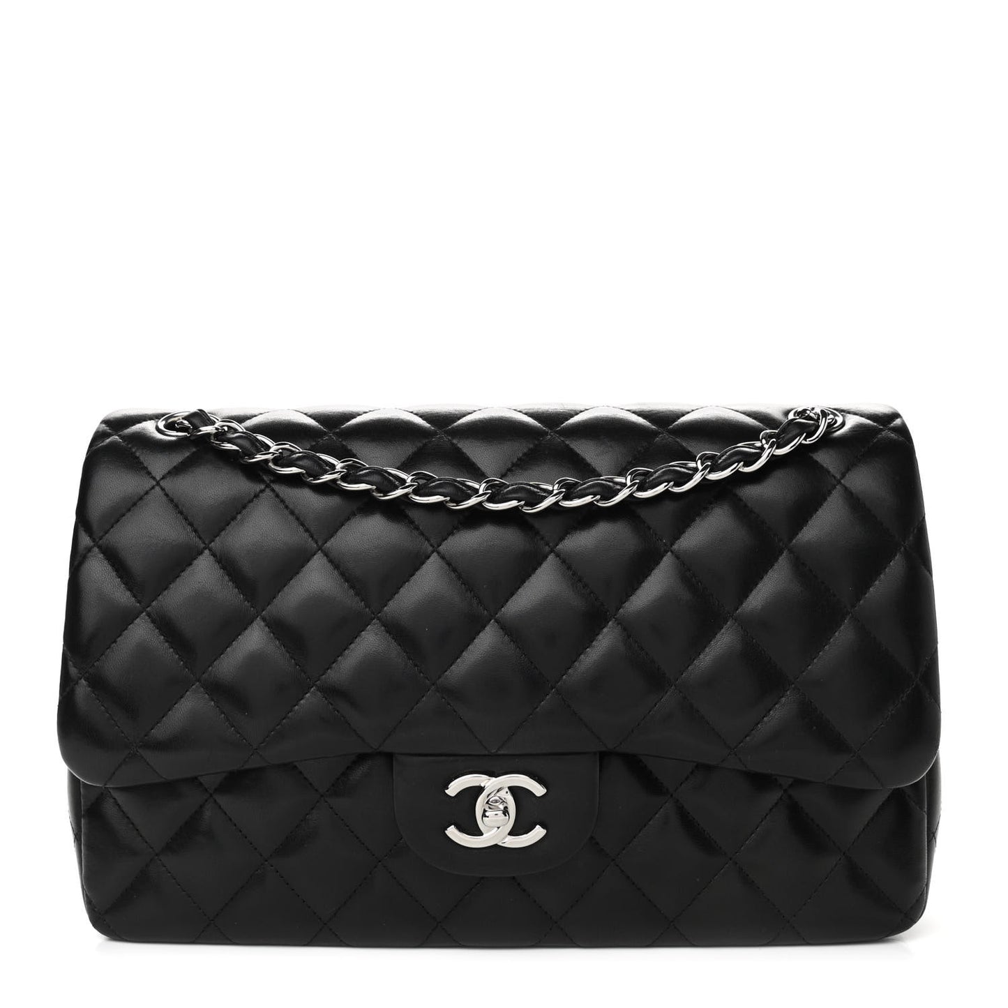 Lambskin Quilted Jumbo Double Flap Black