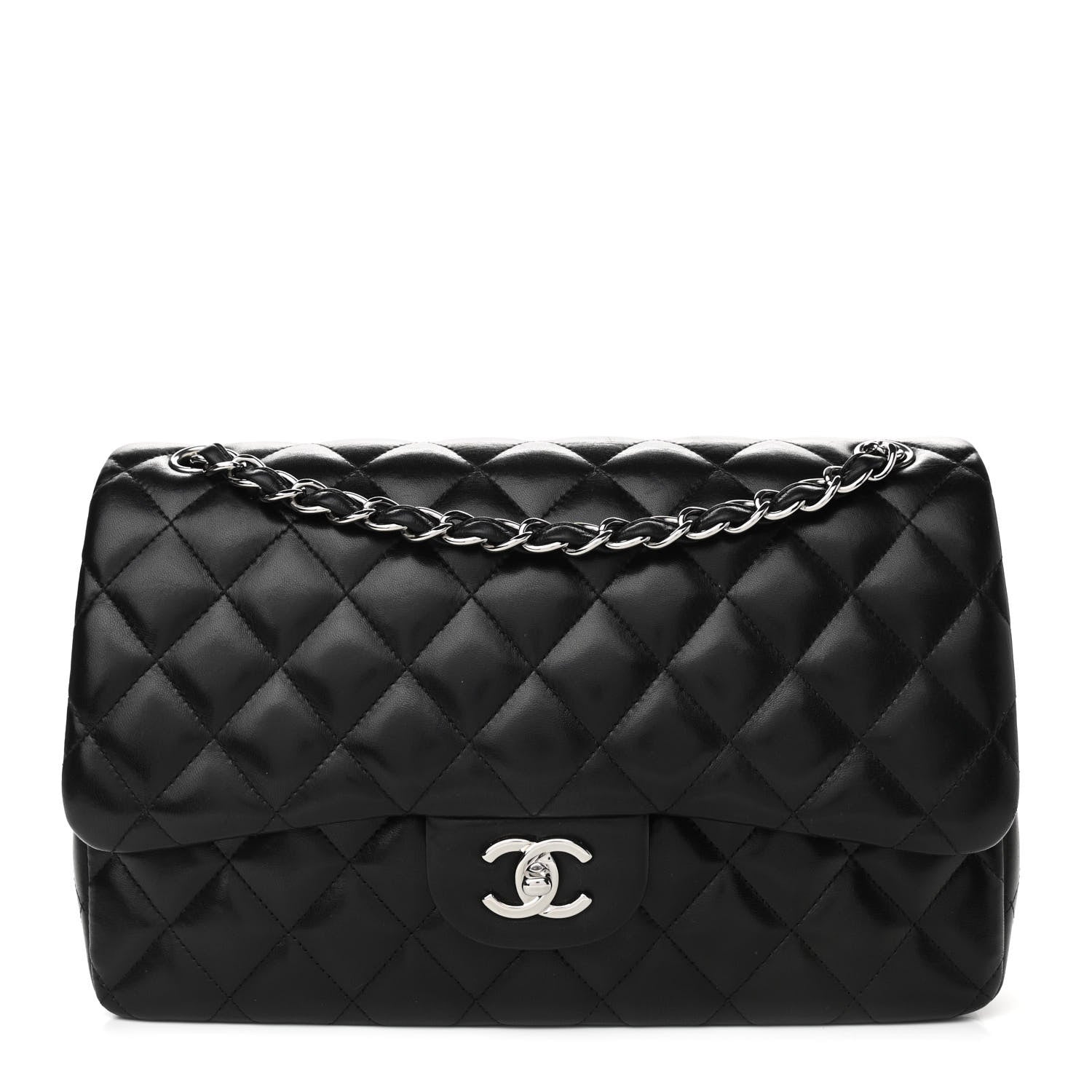 Chanel Lambskin Quilted Jumbo Double Flap Black 1 of 10