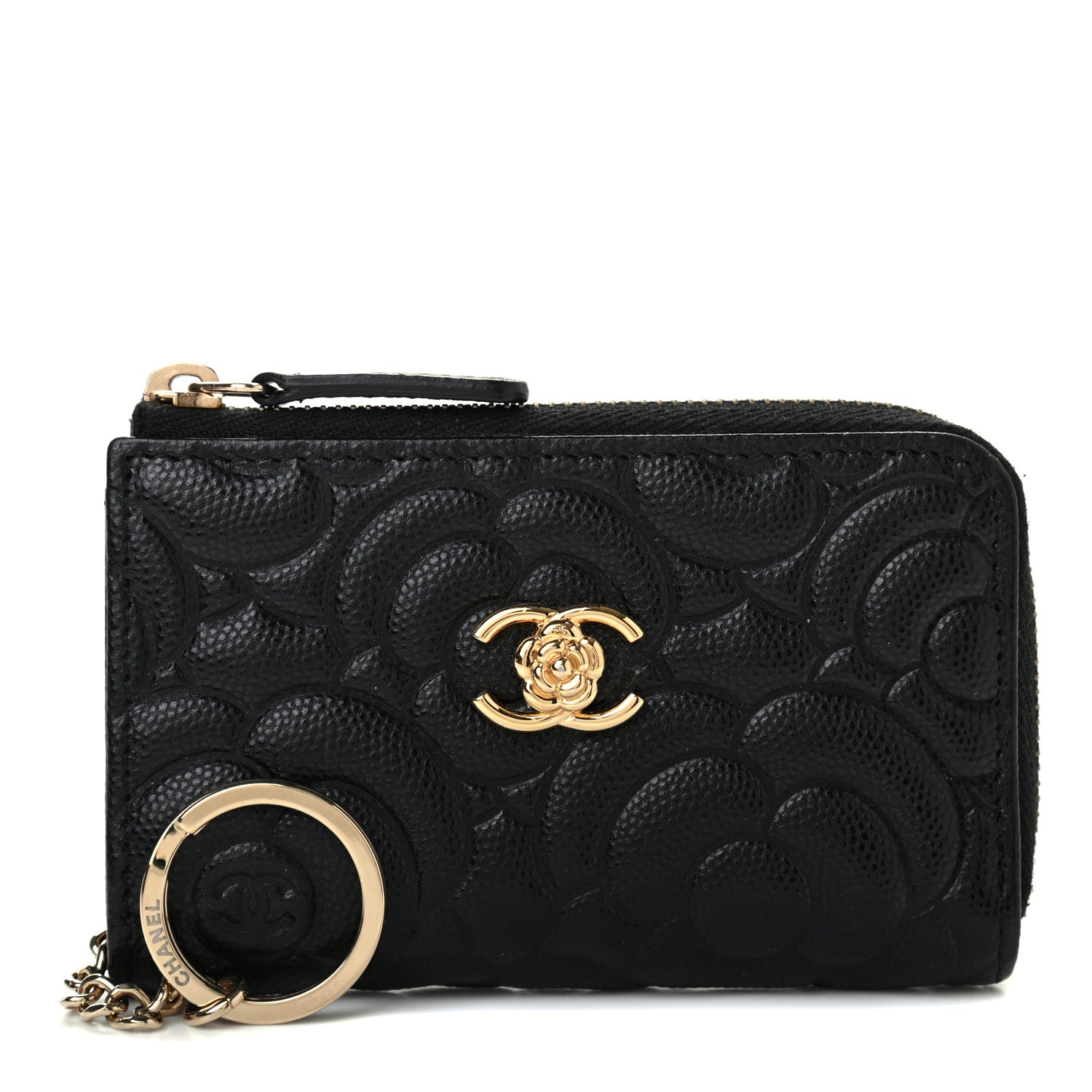 Chanel Caviar Camellia Embossed Key Holder Case Black 1 of 7