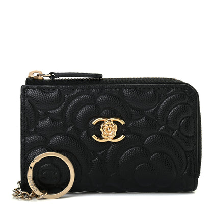 Chanel Caviar Camellia Embossed Key Holder Case Black 1 of 7