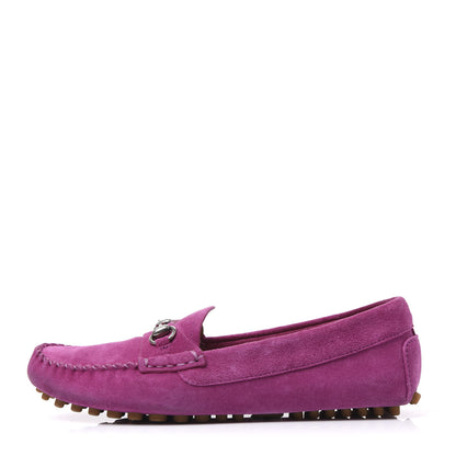 Gucci Suede Womens Horsebit Driver Loafer 35.5 New Rosette 1 of 9