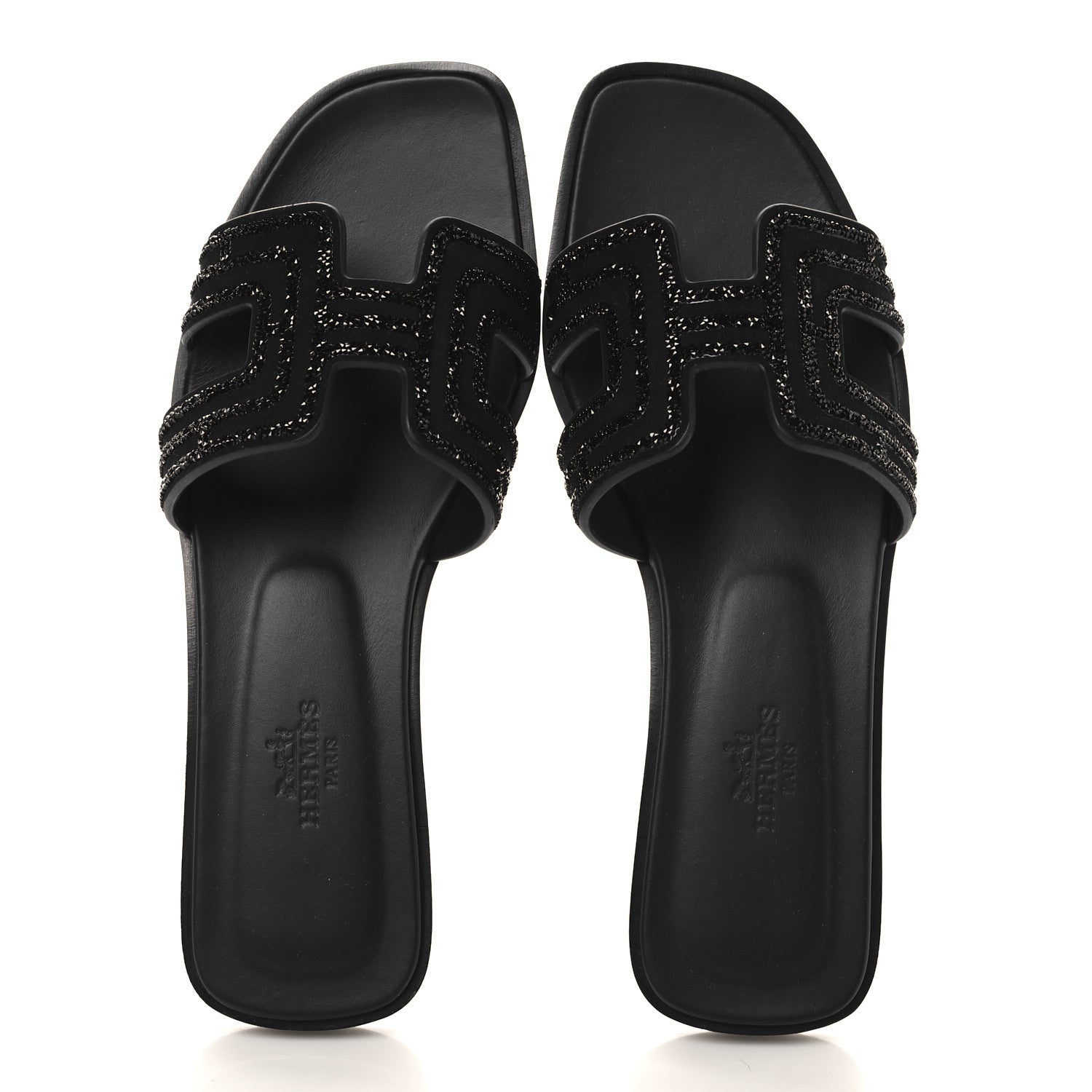 Hermes Suede Goatskin Crystal Oran Sandals 36 Black 2 of 10