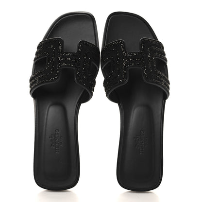 Hermes Suede Goatskin Crystal Oran Sandals 36 Black 2 of 10