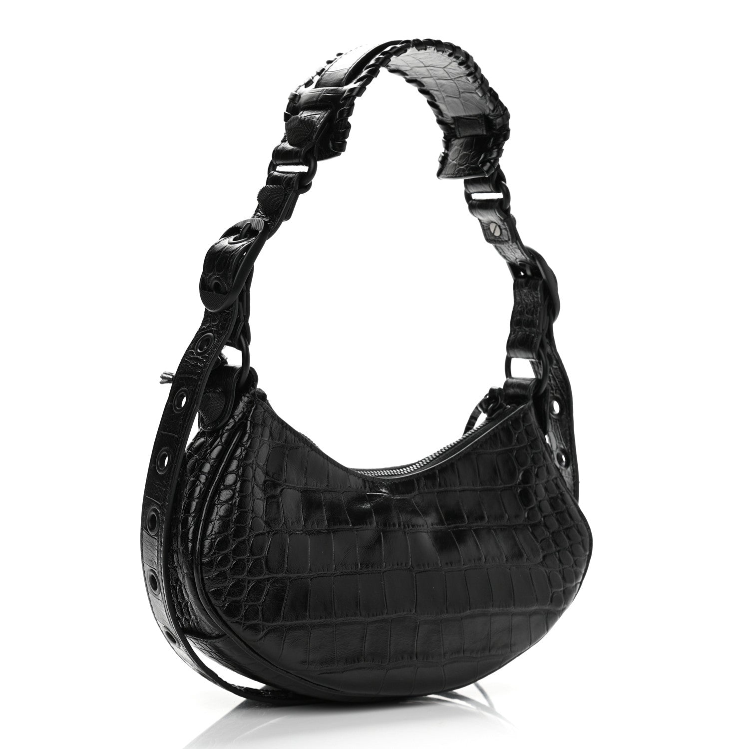 Balenciaga Extra Supple Calfskin Crocodile Embossed Monochrome Le Cagole Shoulder Bag XS Black 3 of 10