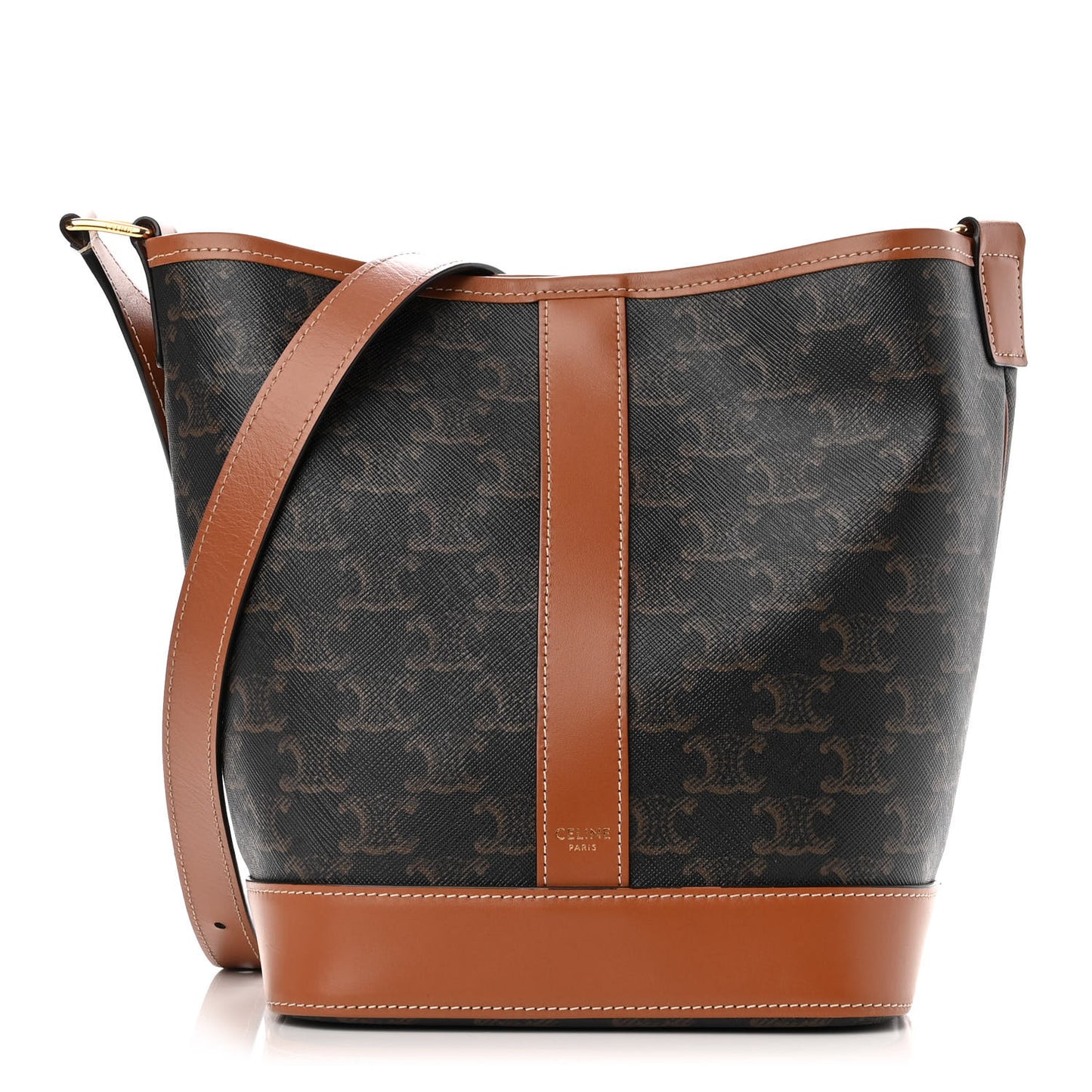 Triomphe Canvas Calfskin Small Bucket Bag Tan