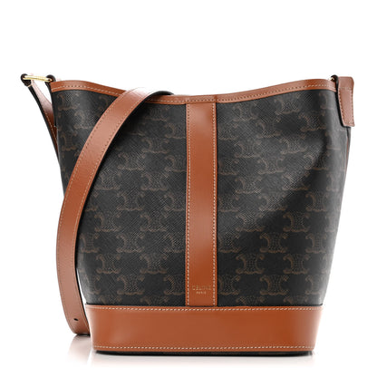 Celine Triomphe Canvas Calfskin Small Bucket Bag Tan 1 of 12