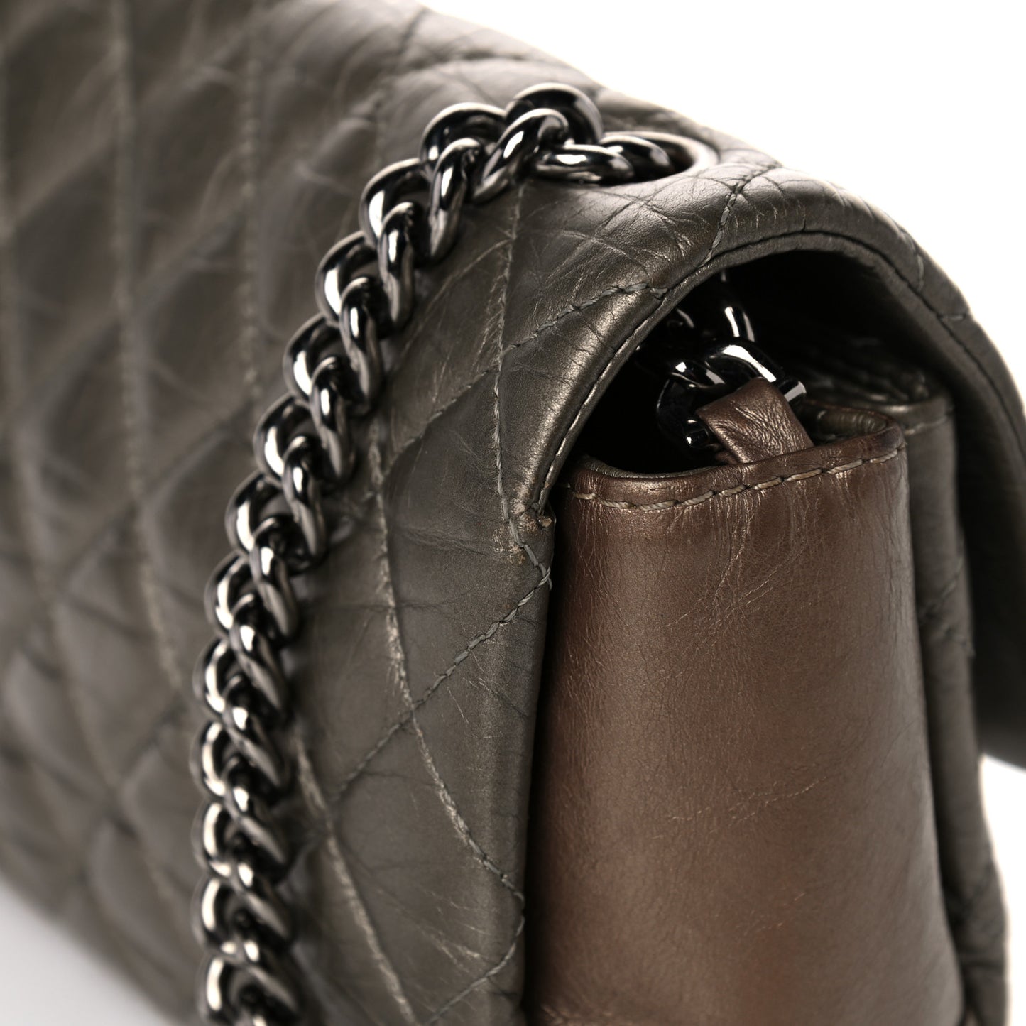 Metallic Aged Calfskin Quilted Small Flap Gold
