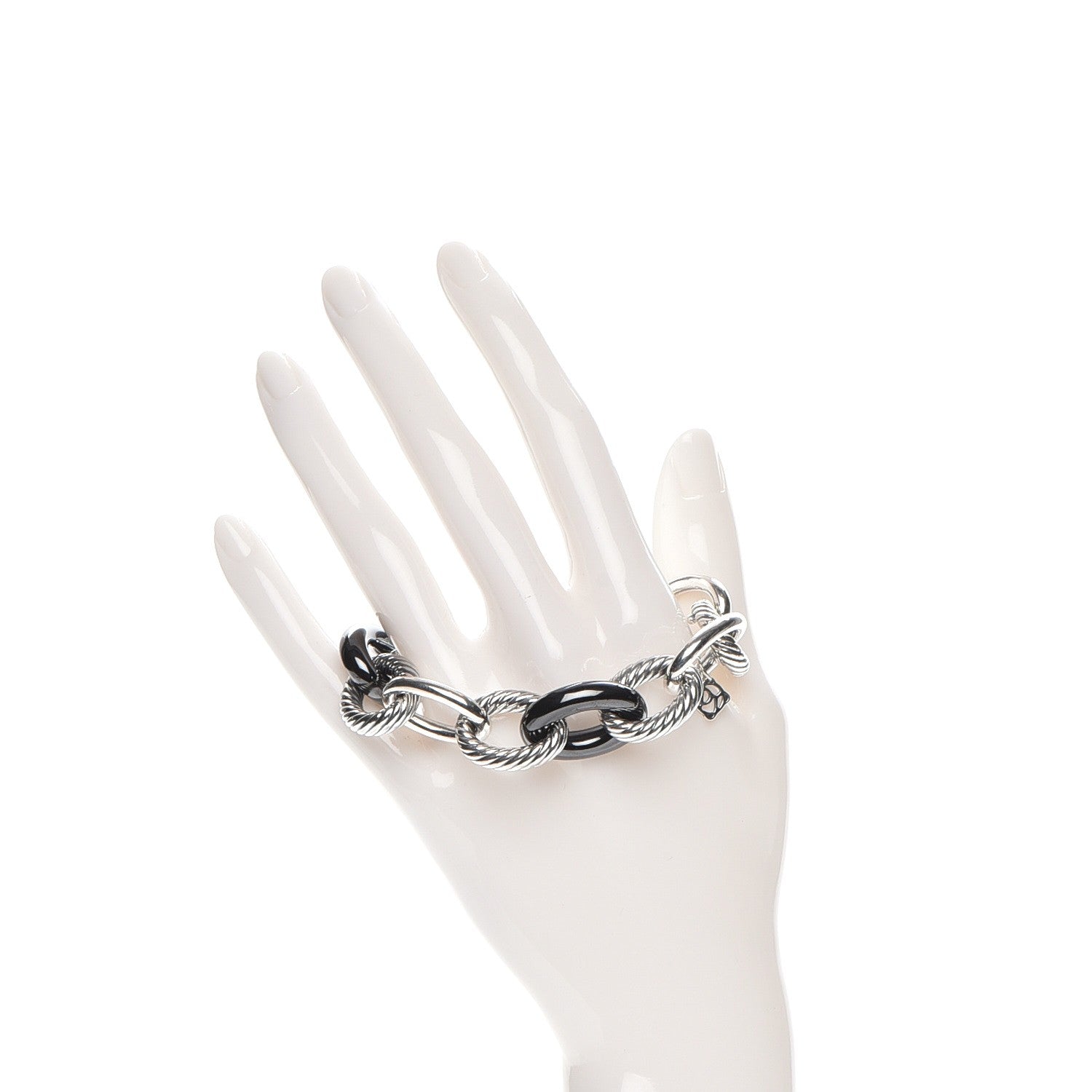 David Yurman Sterling Silver Black Ceramic 17mm Extra Large Oval Link Bracelet 2 of 7