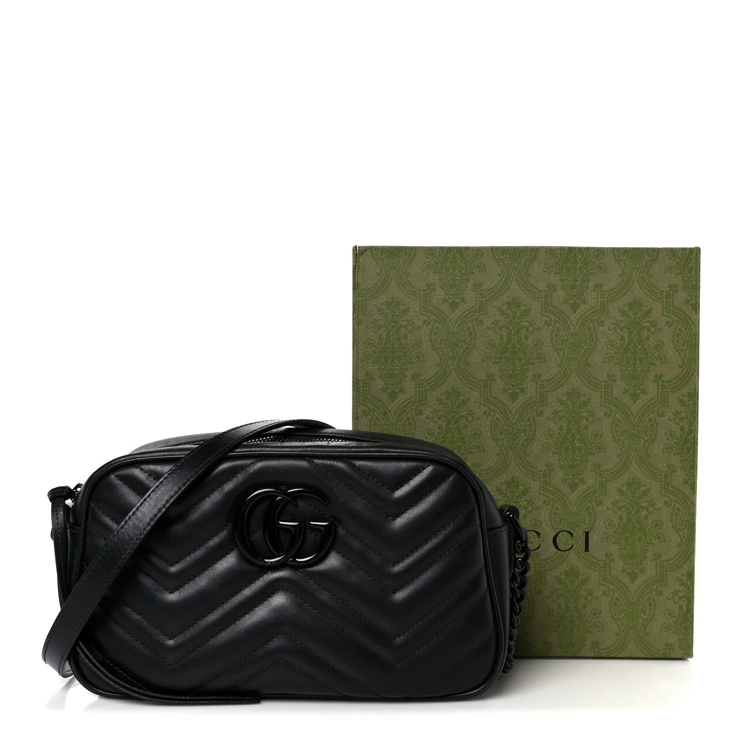 Gucci Calfskin Matelasse Monochrome Small GG Marmont Chain Shoulder Bag Black 13 of 13