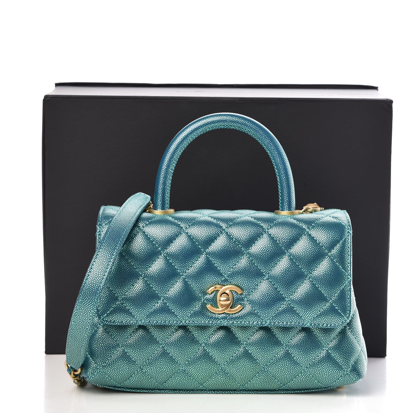 Metallic Caviar Quilted Mini Coco Handle Flap Blue