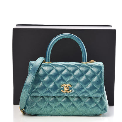 Chanel Metallic Caviar Quilted Mini Coco Handle Flap Blue 12 of 12