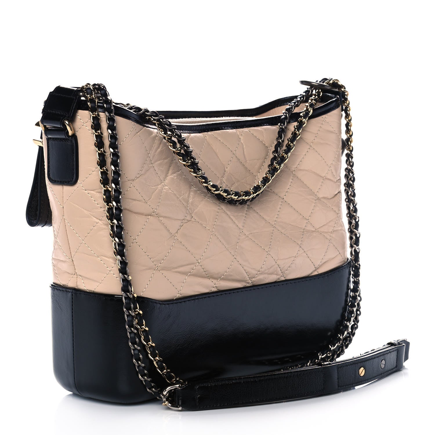 Chanel Aged Calfskin Quilted Medium Gabrielle Hobo Beige Black 3 of 10