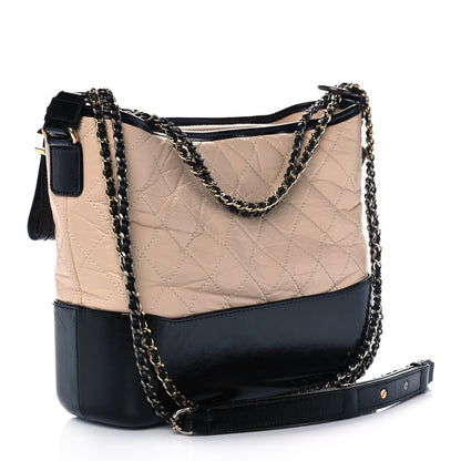 Chanel Aged Calfskin Quilted Medium Gabrielle Hobo Beige Black 3 of 10