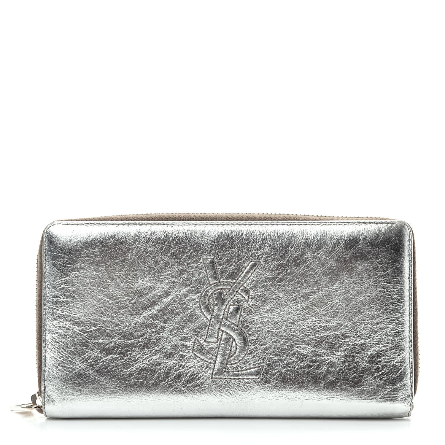 Saint Laurent Metallic Calfskin Belle De Jour Zip Around Wallet Moon 1 of 7