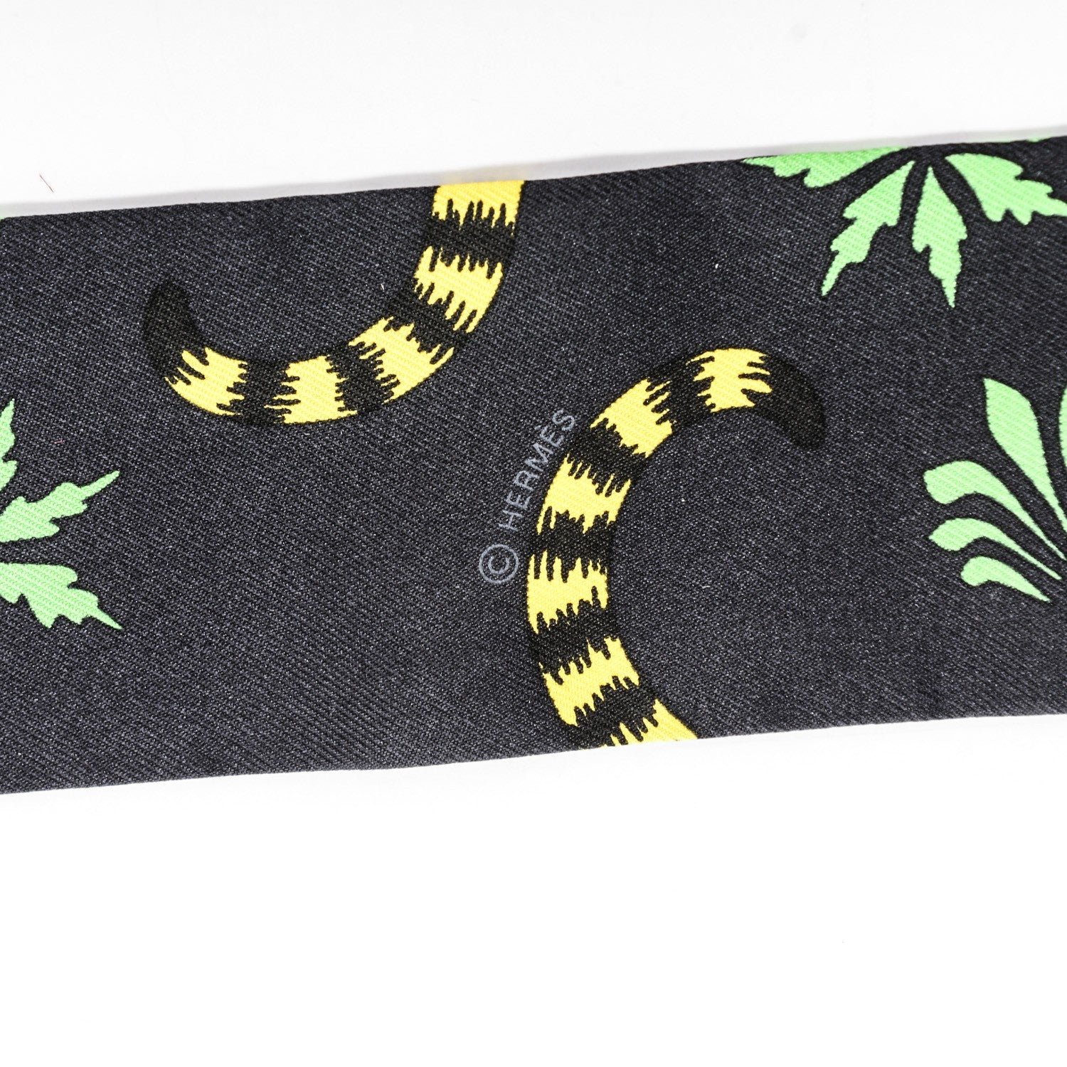 Hermes Silk Les Leopards Twilly Noir Jaune Vert 5 of 6