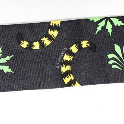 Hermes Silk Les Leopards Twilly Noir Jaune Vert 5 of 6