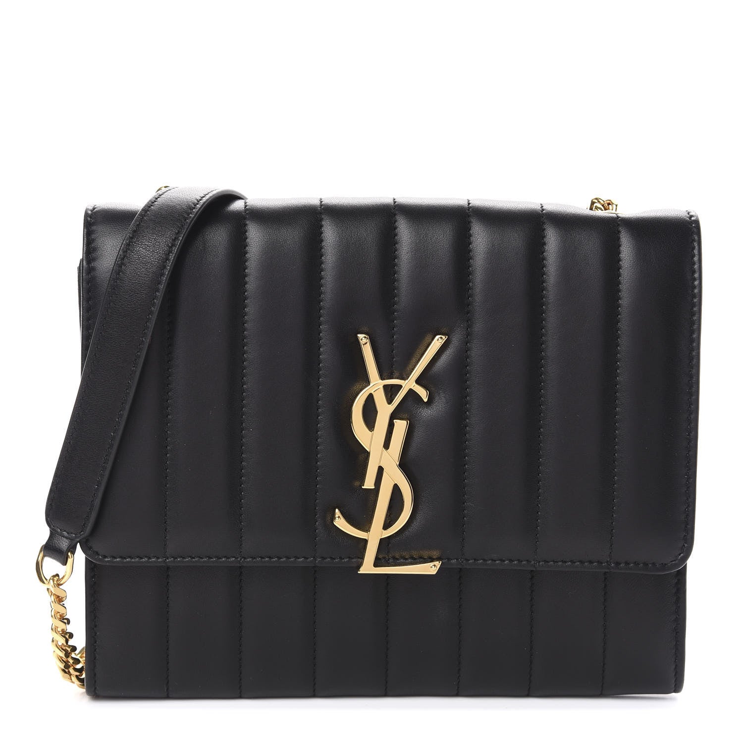 Saint Laurent Lambskin Matelasse Monogram Vicky Chain Wallet Black 1 of 11