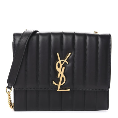 Saint Laurent Lambskin Matelasse Monogram Vicky Chain Wallet Black 1 of 11