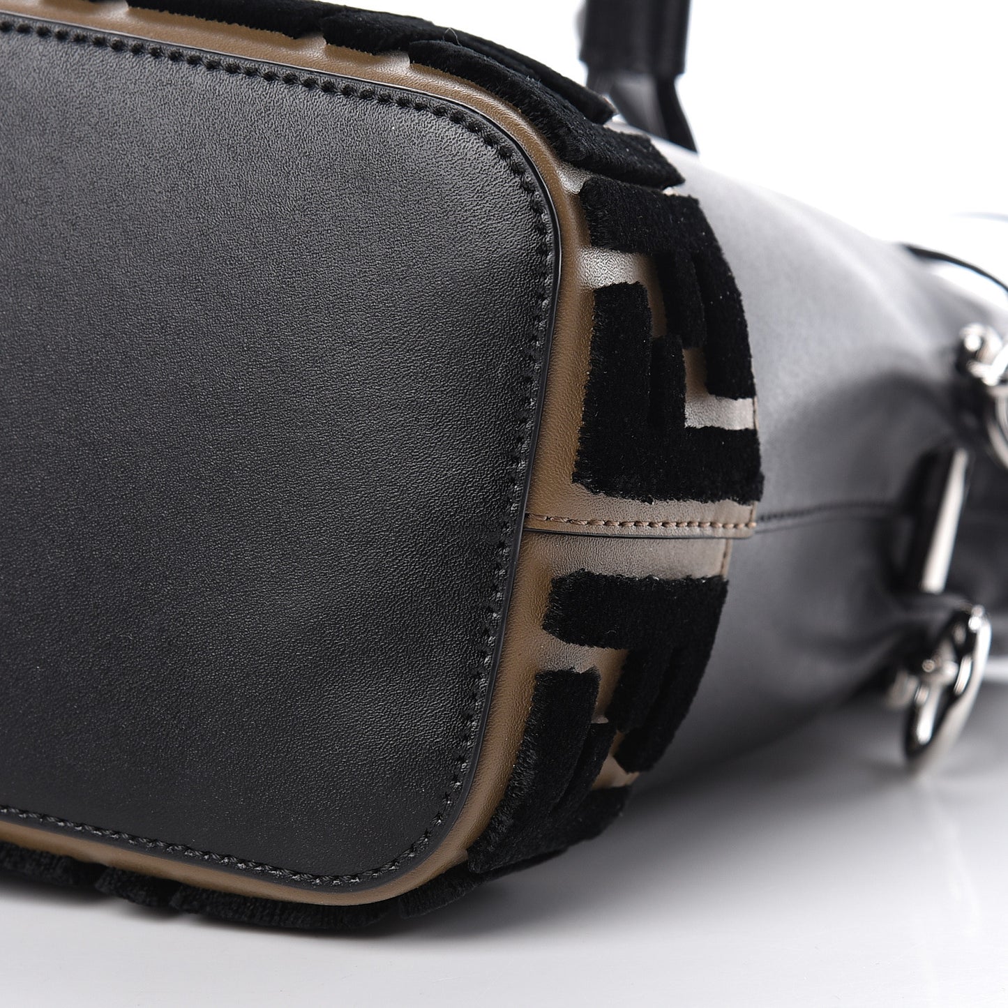 Vitello Liberty Velvet F is Fendi FF Bi-Color Mini Mon Tresor Bucket Bag Black Fango