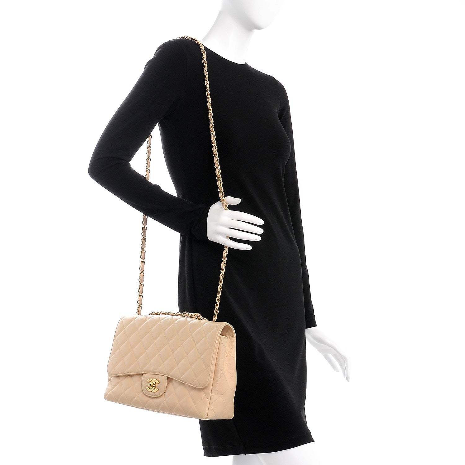 Chanel Caviar Quilted Jumbo Single Flap Beige Clair 2 of 11