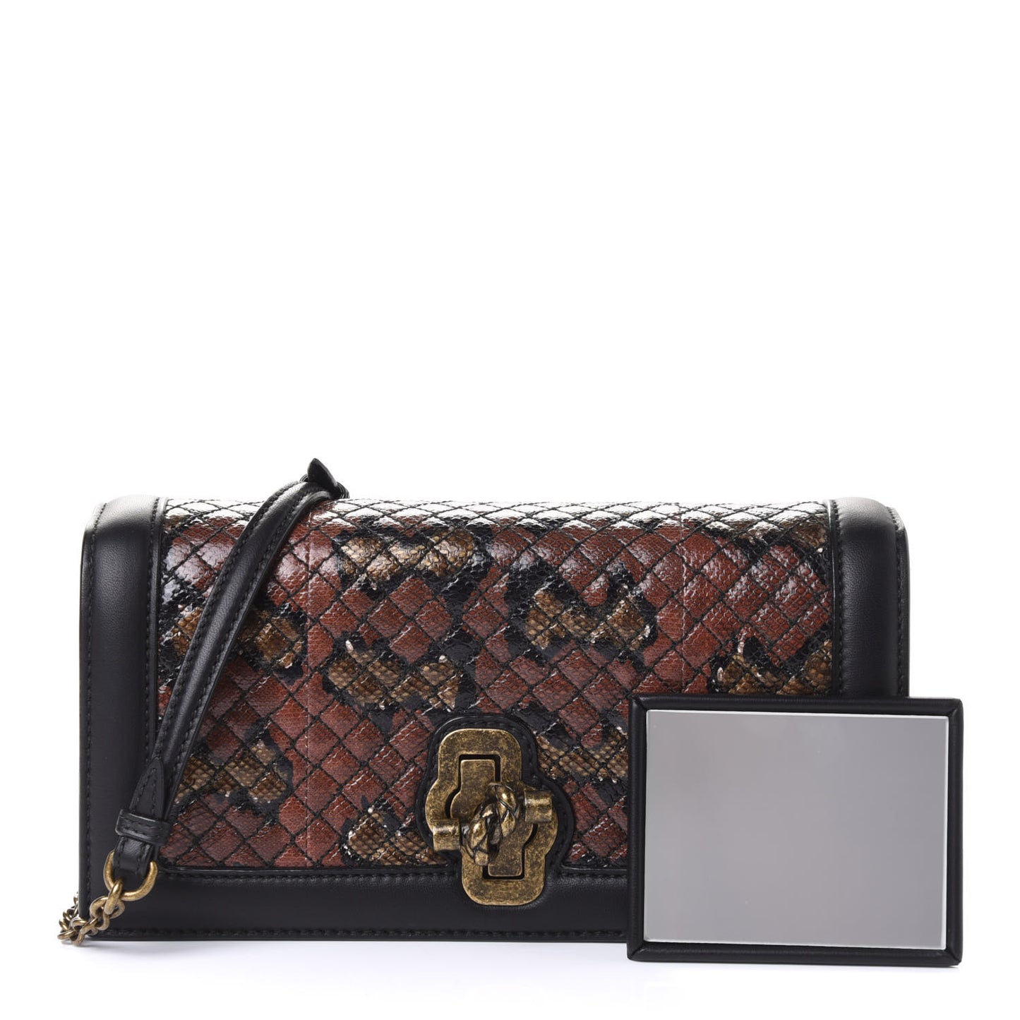 Nappa Karung Intrecciato Club Stitch Knot Clutch Brown Black