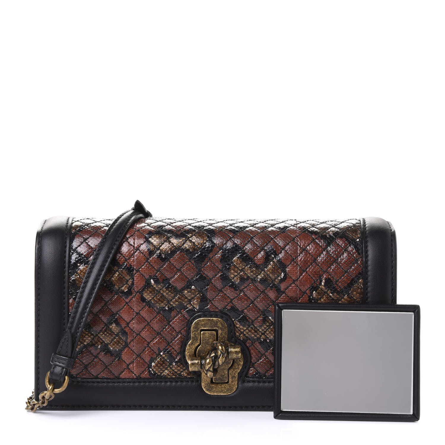 Bottega Veneta Nappa Karung Intrecciato Club Stitch Knot Clutch Brown Black 2 of 5
