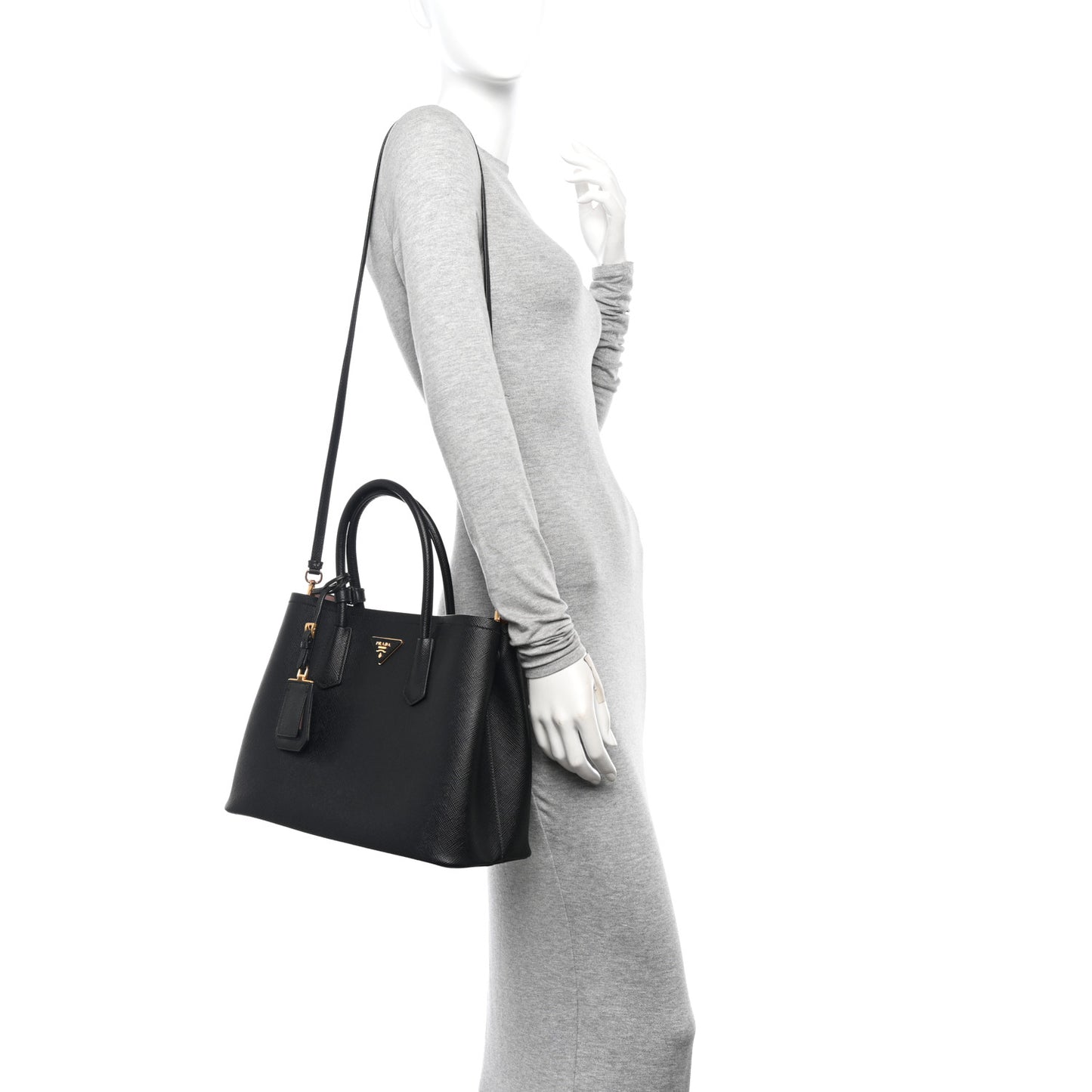 Saffiano Cuir Medium Double Bag Black Mughetto