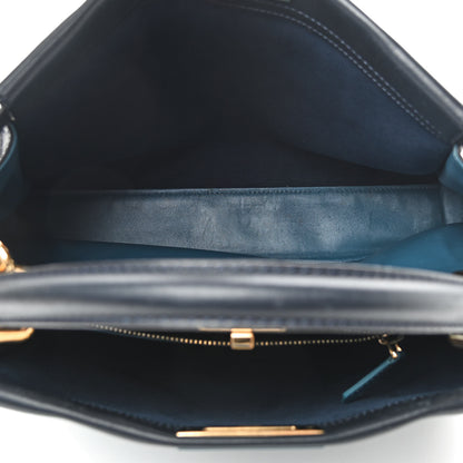 Fendi Vitello Seta Shiny Nappa Large Peekaboo Iconic Satchel Blue Notte Turchese 4 of 9