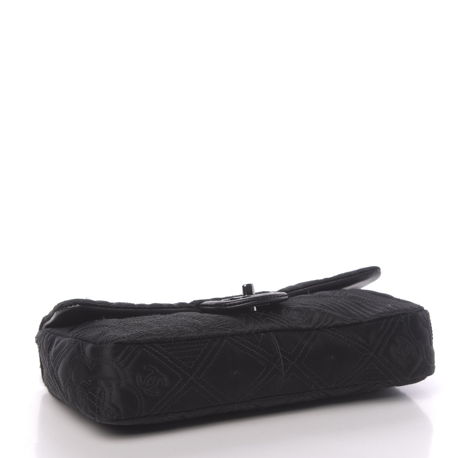 Chanel Satin Embroidered Medium Camellia Flap Black 4 of 13