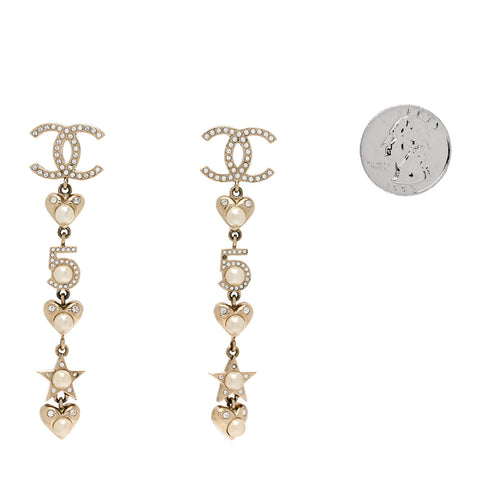 Crystal Pearl Charming Winter CC Star Heart Drop Earrings Gold