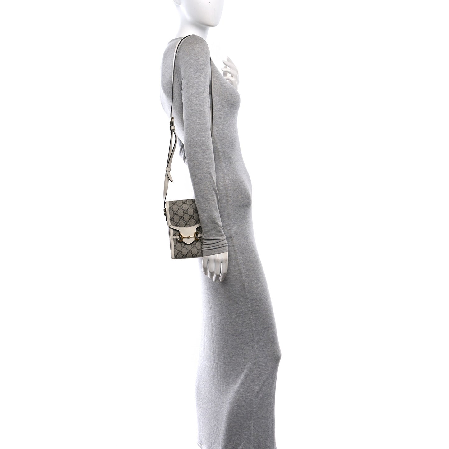 GG Supreme Monogram Azalea Calfskin Mini Horsebit 1955 Crossbody Bag Beige Ebony Mystic White