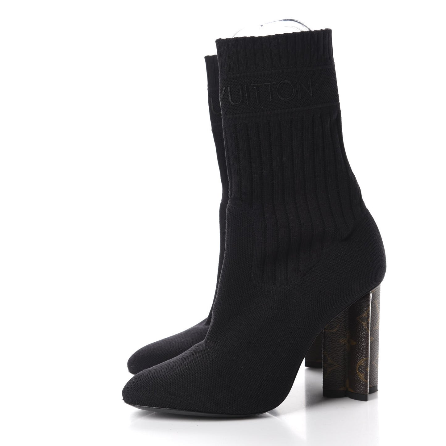Monogram Stretch Fabric Silhouette Ankle Boots 38 Black