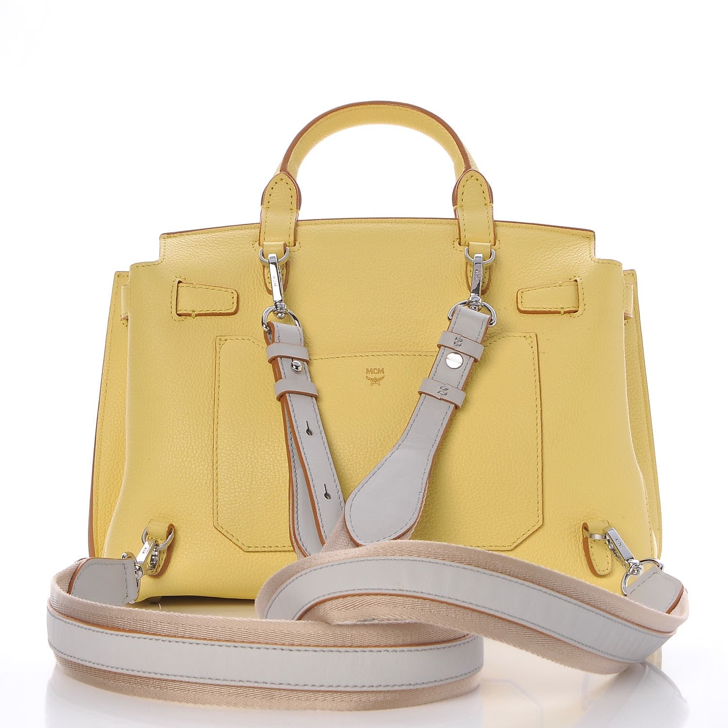 MCM Pebbled Calfskin Medium Milla Backpack Custard Yellow 4 of 22